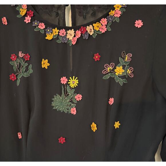 PENNYBLACK FLOWER BEADED SHEER SATIN DRESS SZ 4-6 - Picture 2 of 4